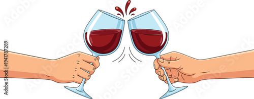 Cheers Wine Glasses Vector Illustration with Hands Clinking Red Wine Glasses Celebration Toast Concept