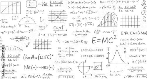 Hand drawn mathematical equations and graphs on a white background mathematics science education physics