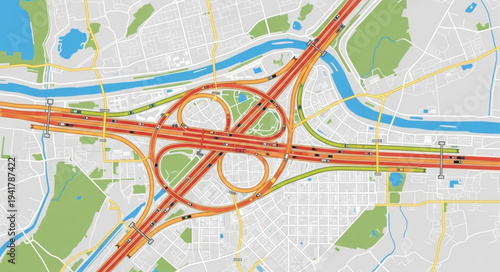 Complex Highway Interchange with Multiple Roads and Overpasses.