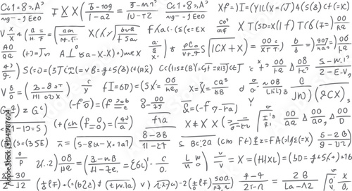 Handwritten mathematical equations and formulas on a white background with gray lines and symbols mathematics