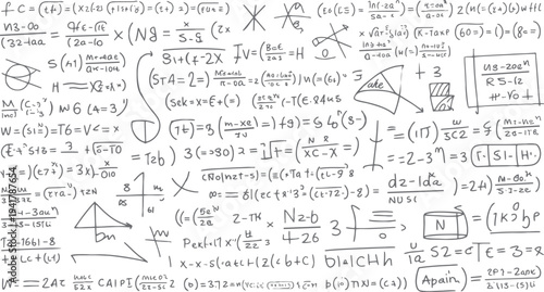Hand drawn mathematical equations and symbols on a white background mathematics formula science