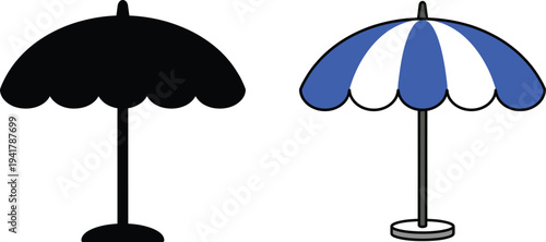 Beach umbrellas summer seaside shade vacation illustration set