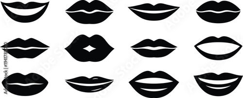 Lips silhouettes beauty makeup fashion design vector collection