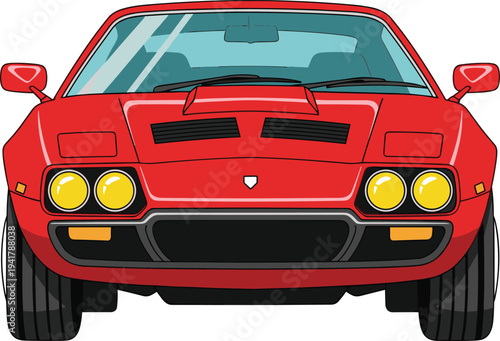 Red vintage sports car vector illustration front view isolated on white background for automotive design racing and luxury transportation concepts