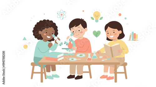 Students engaged in interactive education and learning activities together