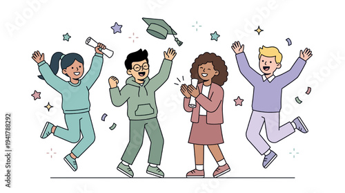 Students celebrate education with graduation caps and diplomas in hand