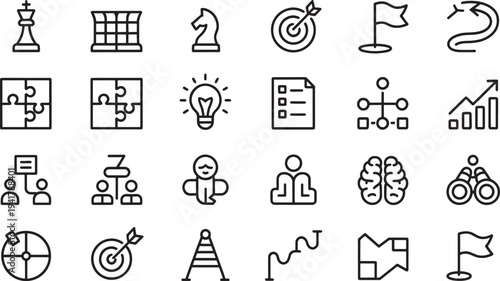 Set of black and white representing strategy, planning, teamwork, and growth chess