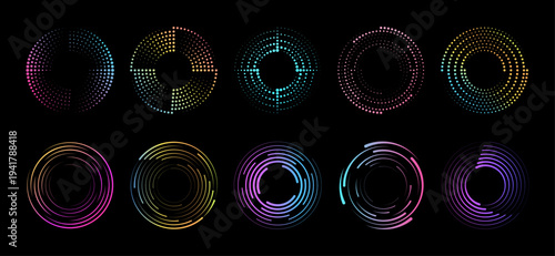Bright gradient circular streaks with motion blur effect. Energy inspired radial background for innovation and modern technology. Vector.