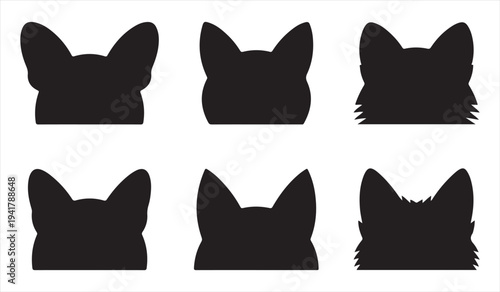 Black cat head icon set showing multiple feline ear variations for logo and mascot design