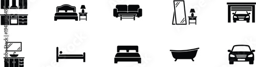 Home furniture icons interior design household objects vector set