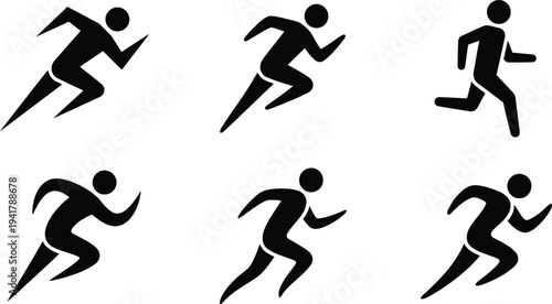 Running silhouettes dynamic motion athletes sports action vector set
