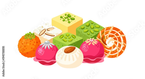 Colorful assortment of sweet treats and desserts on display