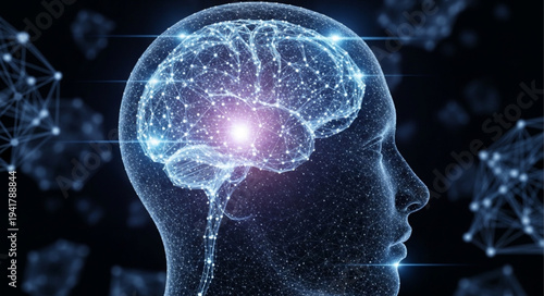 Digital Illustration of Human Brain with Neural Network.