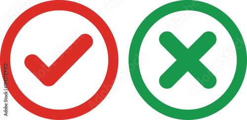 Checkmark cross icons approval rejection decision symbols vector set