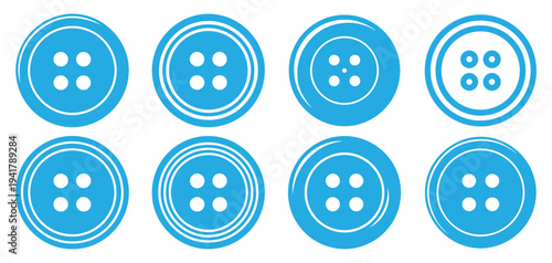 Blue sewing buttons icon set, round clothing fasteners collection. vector illustration eps 10