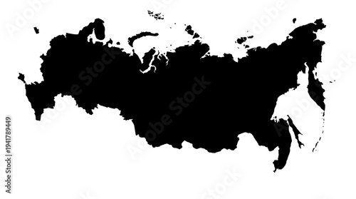 Black Silhouette Map of Russia Isolated on White Background - Geographic Outline of the Russian Federation