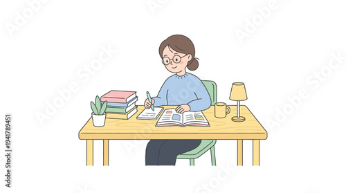 A diligent individual focused on learning at a desk, symbolizing the dedication to education and the pursuit of knowledge for academic and personal growth