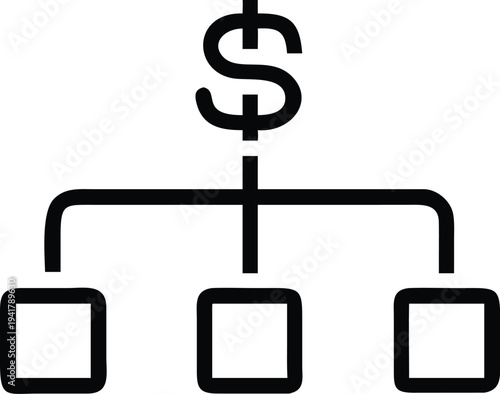 A black and white image of a dollar sign with three boxes