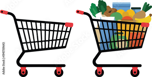 Empty vs Full Shopping Cart Icons  Retail & Grocery Comparison