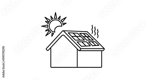 Illustration of a house with solar panels and the sun shining above