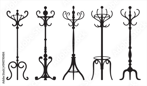 Classic hat and coat stand silhouettes collection antique furniture rack icons