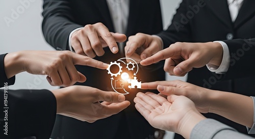 Business people hands connecting gears teamwork concept for success