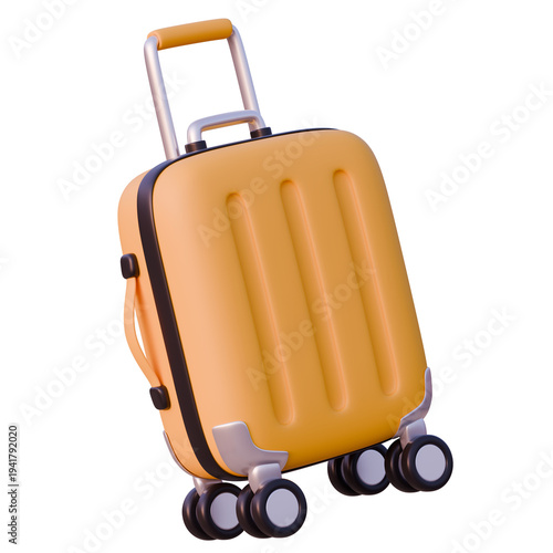 Yellow Travel Luggage Suitcase 3D Icon – Airport Travel Angle View