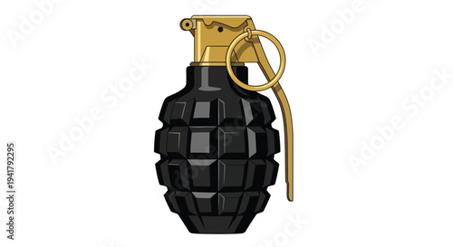 Stylized illustration of a black hand grenade with a gold pin