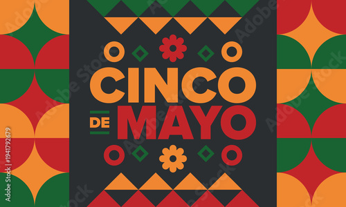 Cinco de Mayo in Mexico. Traditional mexican fiesta in May. National happy holiday with carnival, festival and parade. Latin american and spanish pattern. Illustration with sombrero. Vector poster