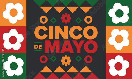 Cinco de Mayo in Mexico. Traditional mexican fiesta in May. National happy holiday with carnival, festival and parade. Latin american and spanish pattern. Illustration with sombrero. Vector poster