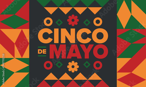 Cinco de Mayo in Mexico. Traditional mexican fiesta in May. National happy holiday with carnival, festival and parade. Latin american and spanish pattern. Illustration with sombrero. Vector poster