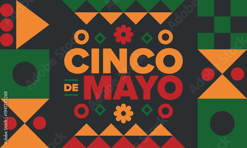 Cinco de Mayo in Mexico. Traditional mexican fiesta in May. National happy holiday with carnival, festival and parade. Latin american and spanish pattern. Illustration with sombrero. Vector poster