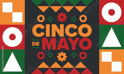 Cinco de Mayo in Mexico. Traditional mexican fiesta in May. National happy holiday with carnival, festival and parade. Latin american and spanish pattern. Illustration with sombrero. Vector poster