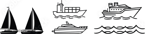 A collection of nautical vessel and wave graphics