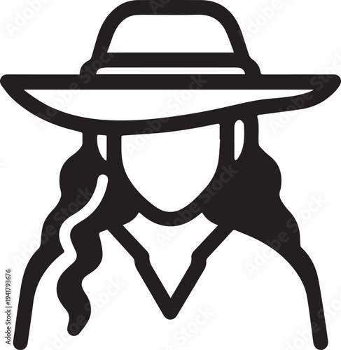 Hand Drawn Woman Pirate Black and White Avatar Illustration in Minimal Line Art Style Design