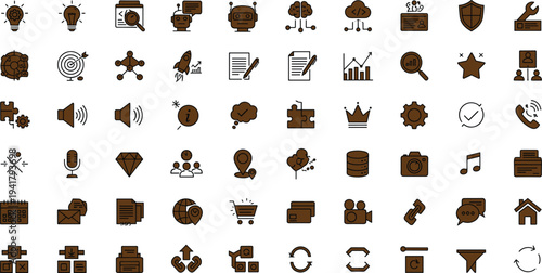 Business interface icon set with analytics communication media security finance navigation and digital technology symbols