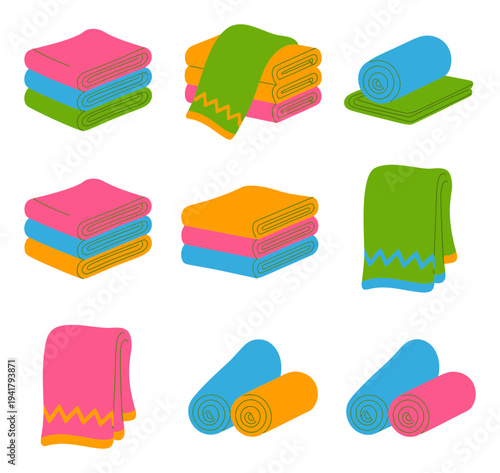 Colorful Stacked and Rolled Towels