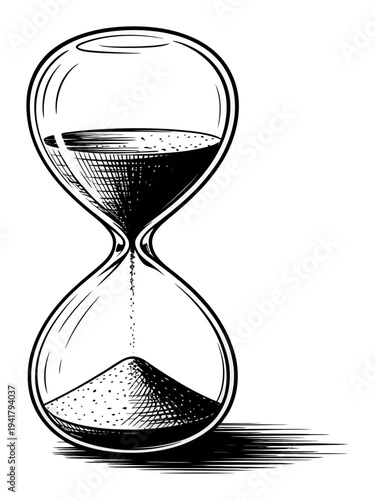 Black and White of an Hourglass with Sand Flowing
