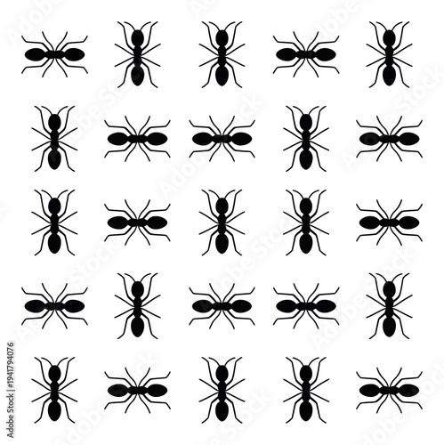 A Pattern of Black Ants on a White Background