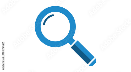 A flat blue magnifying glass icon representing search and investigation silhouette