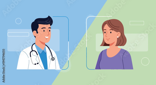 Doctor and patient connecting via video call modern illustration silhouette