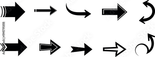 A collection of black arrows on a white background