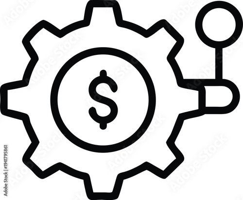 A gear with a dollar sign and a key