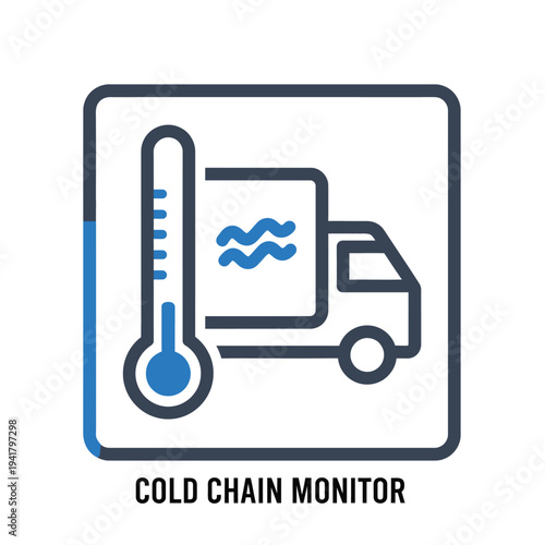 Efficient digital system icon for precise temperature control and continuous monitoring in cold chain logistics and refrigerated transport, ensuring product integrity