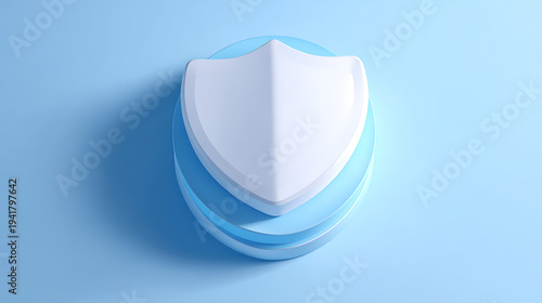 Abstract shield symbol on layered blue background