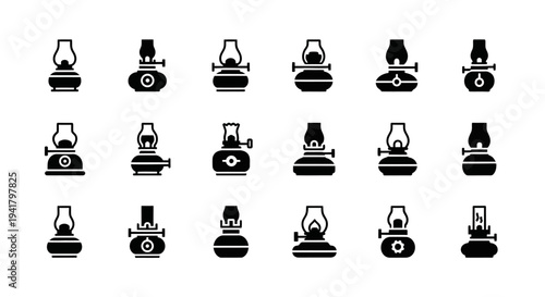 Collection of black and white icons representing various laboratory equipment, displayed on a clean white background from a straightforward viewpoint