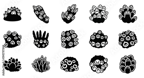 Collection of Various Animal Footprints and Tracks in Black Silhouette on White Background from Overhead Viewpoint