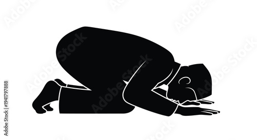 Black silhouette of a person kneeling in prayer, Generative AI.