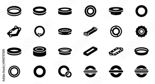 Collection of Various Flat Illustrations Featuring Rings, Jewelry, and Circular Objects