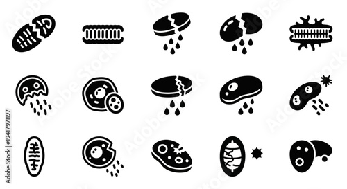 Collection of Various Bacteria and Virus Illustrations on a White Background from a Direct Viewpoint
